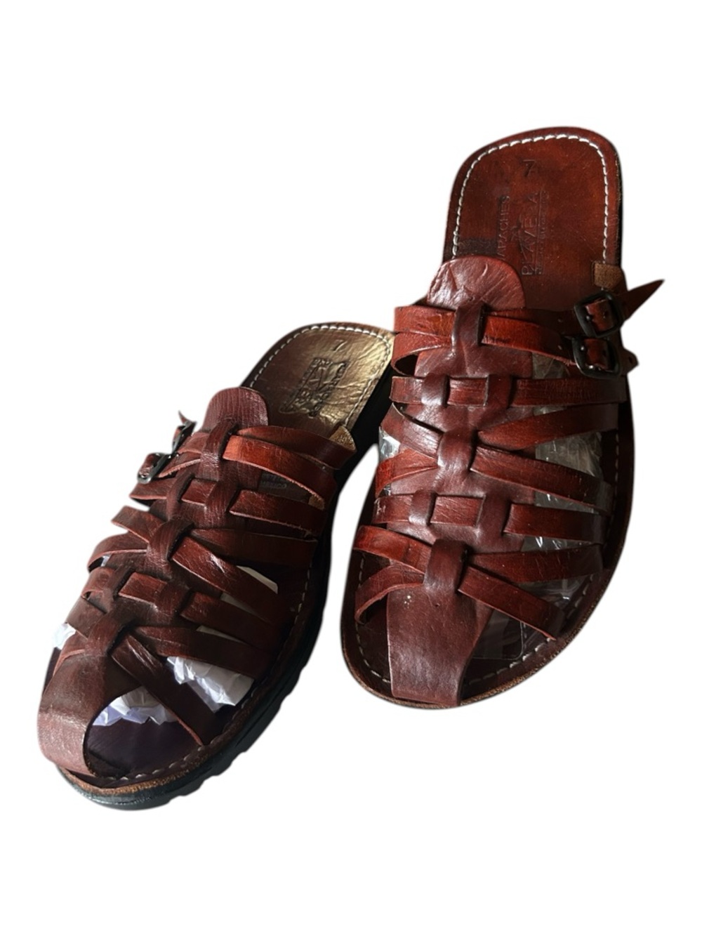 Woven Leather Jesus Slide Sandals in Deep Brown